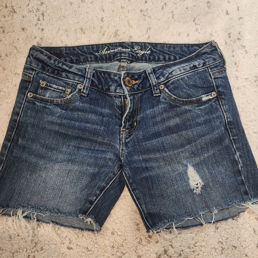 American Eagle By Payless Blue Distressed Jeans with Frayed Hem
